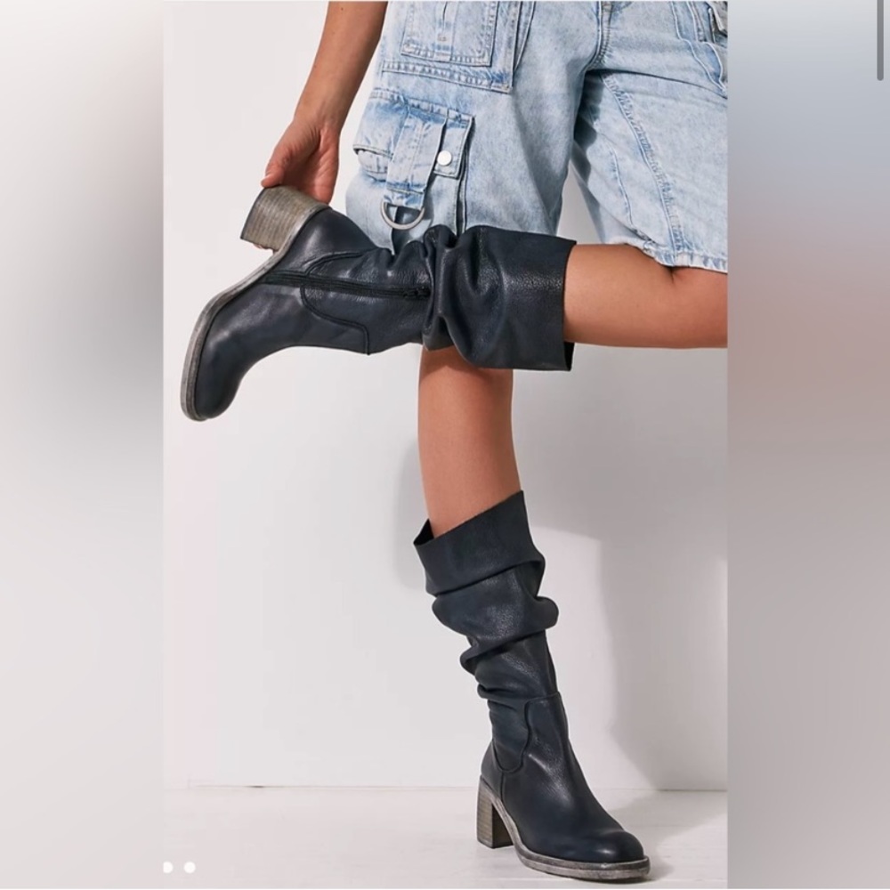 NEW Free People Essential Tall Slouch Boot Gray Blue Leather